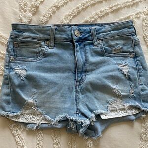 American Eagle Outfitters Blue Distressed Jean Shorts
